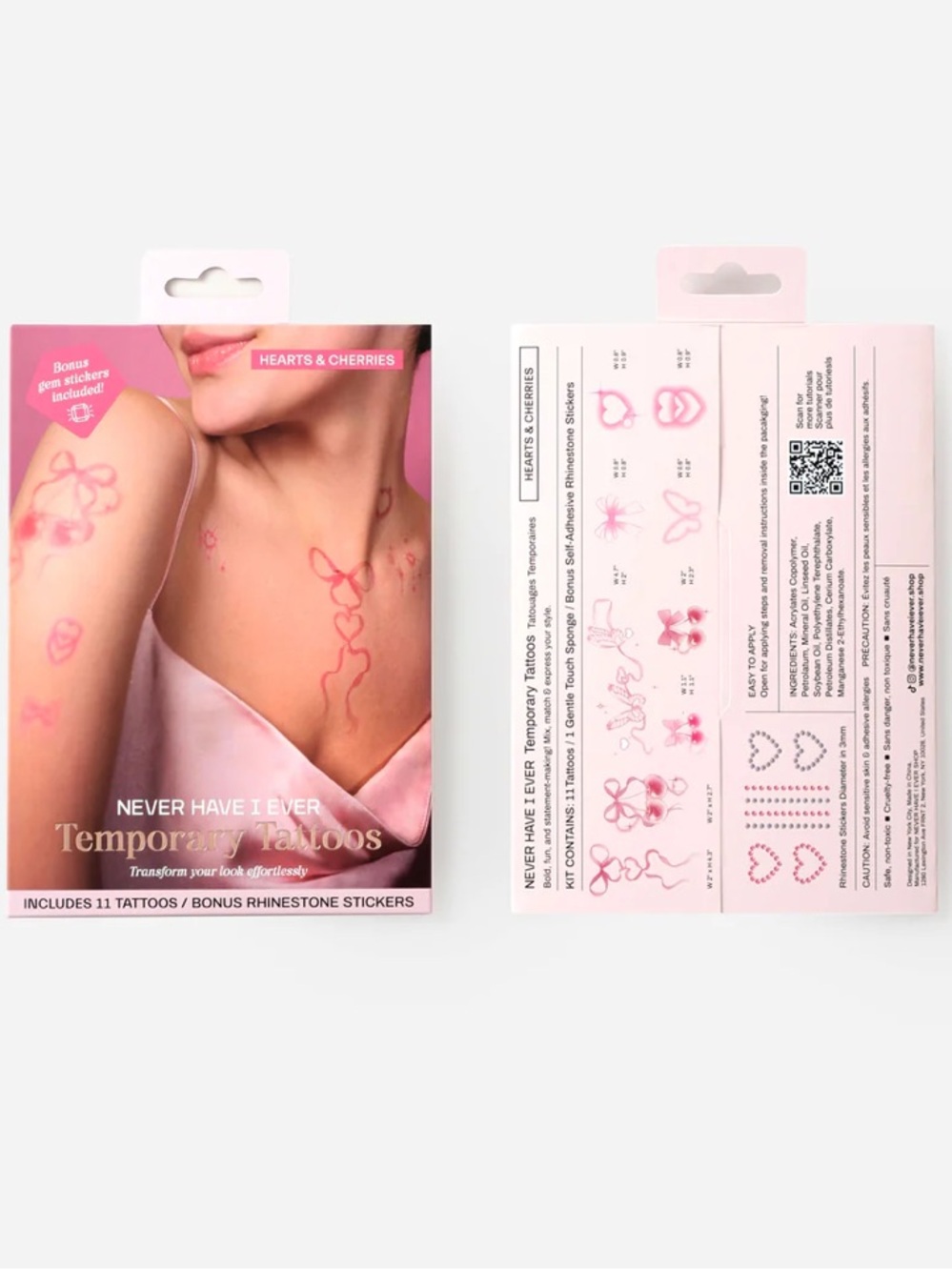 Hearts & Cherries Pink Temporary Tattoos